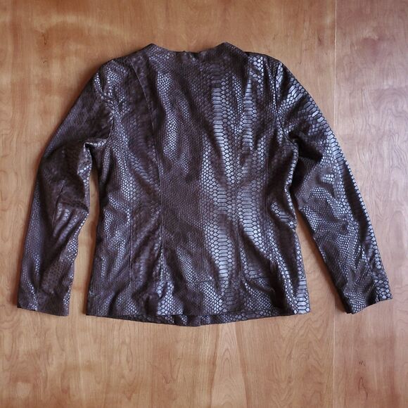 Dana Buchman Faux Snakeskin Jacket M Chocolate Brown Snake Reptile Snap Front - Picture 4 of 11